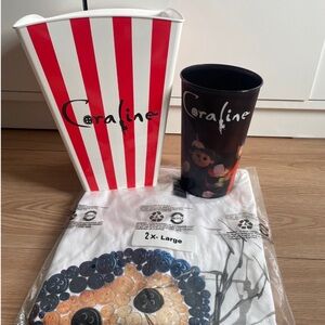 CORALINE 15TH ANNIVERSARY 3D HOLOGRAPHIC CUP POPCORN BUCKET 2XL SHIRT BUNDLE
